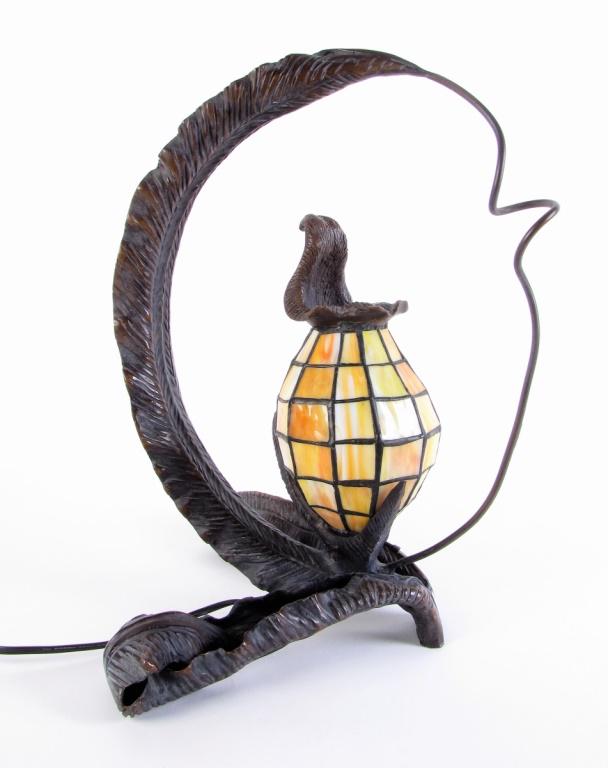Bronzed Cast Metal Feather Lamp (1 of 7)