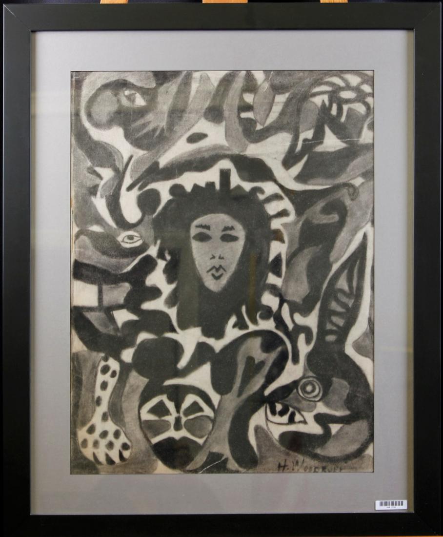 Hale Woodruff 22.5x16.5" Charcoal Tribal Portrait (1 of 1)