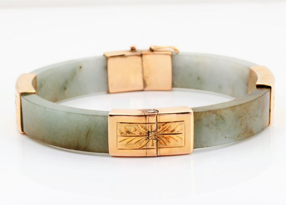 YELLOW GOLD ACCENTED NEPHRITE JADEITE BRACELET (1 of 1)