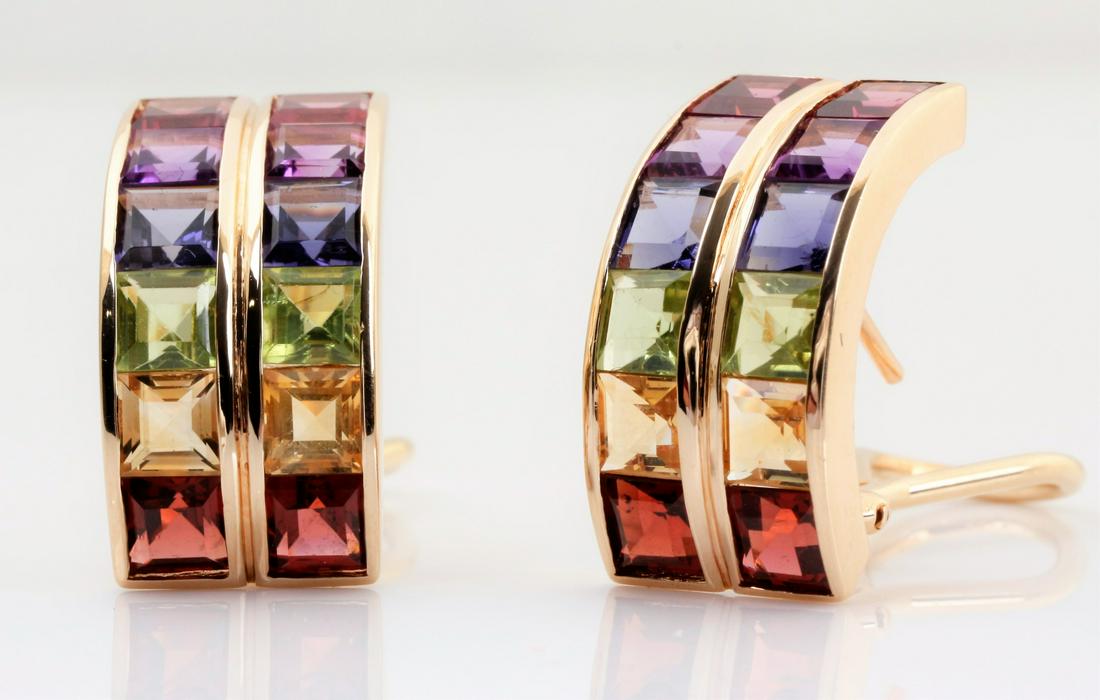 PAIR OF 14k MULTI-GEM FRENCH BACK EARRINGS (1 of 3)