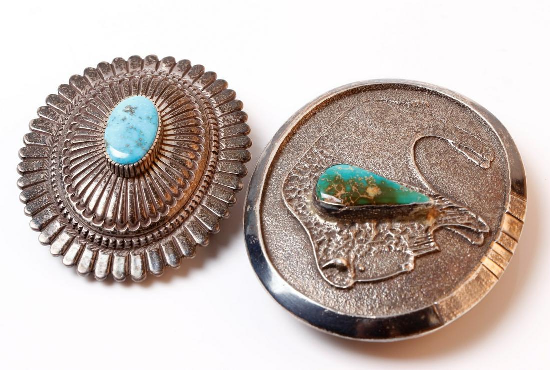 Two, Native American Turquoise, Silver Buckles (1 of 6)