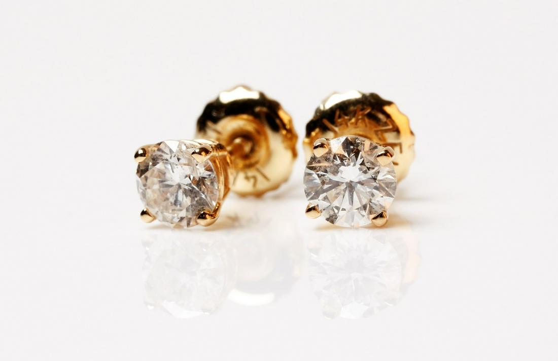 Pair of 14K Yellow Gold Diamond Stud Earrings (1 of 2)