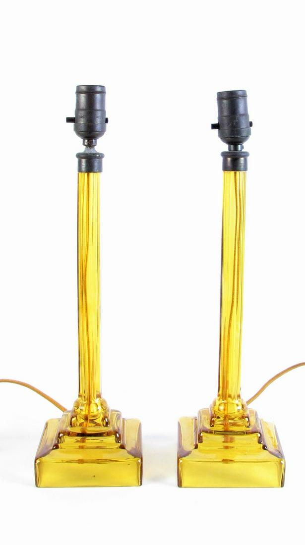 Pair of Amber Glass French Boudoir Style Lamps (1 of 5)