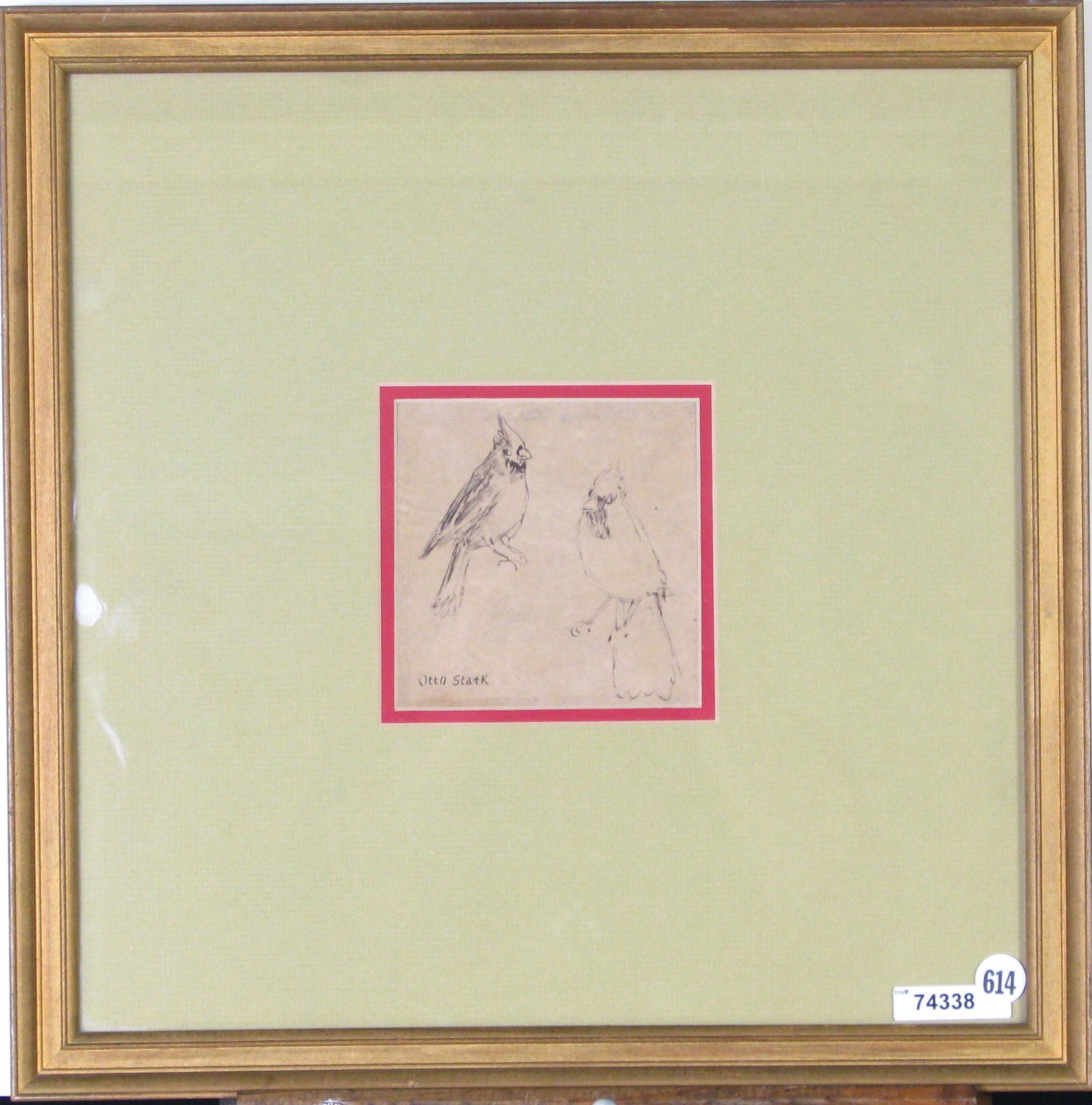 Otto Stark 5x4.5 Graphite Sketch, Two Cardinals (1 of 2)