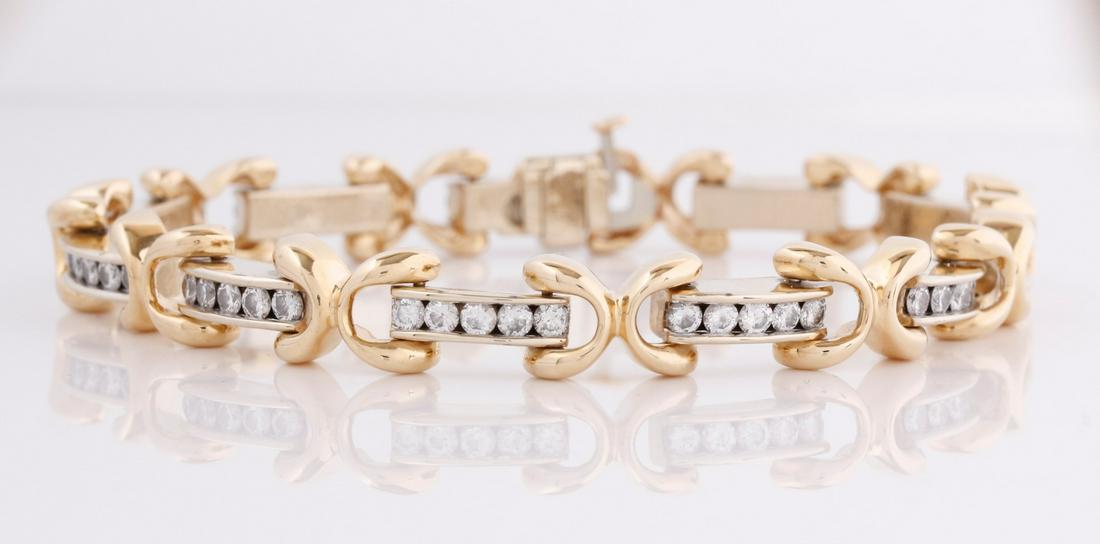 14K White/Yellow Gold Diamond X-Bar Link Bracelet (1 of 1)