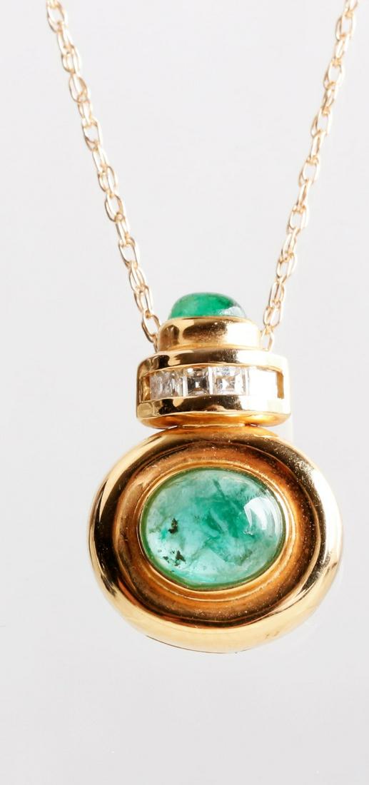14K Yellow Gold Emerald and Diamond Pendant, Chain (1 of 1)