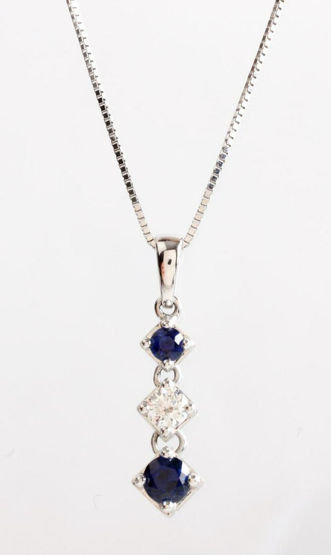 14K White Gold Diamond Sapphire Pendant, Chain (1 of 1)