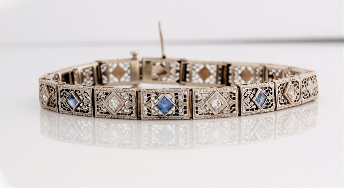 14K Vintage Filigree Sapphire, Diamond Bracelet (1 of 1)
