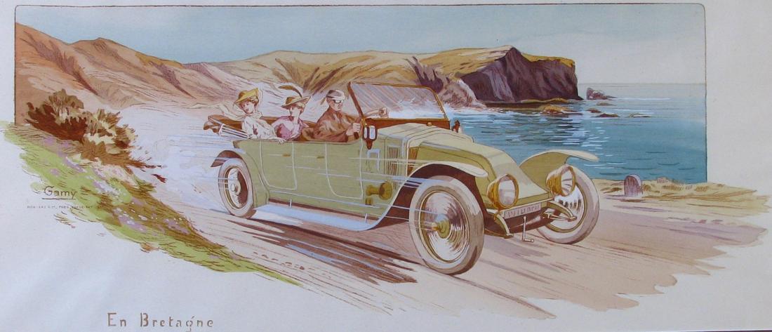 "En Bretagne" Ear 20th C Motoring Litho, M Gamy (1 of 6)