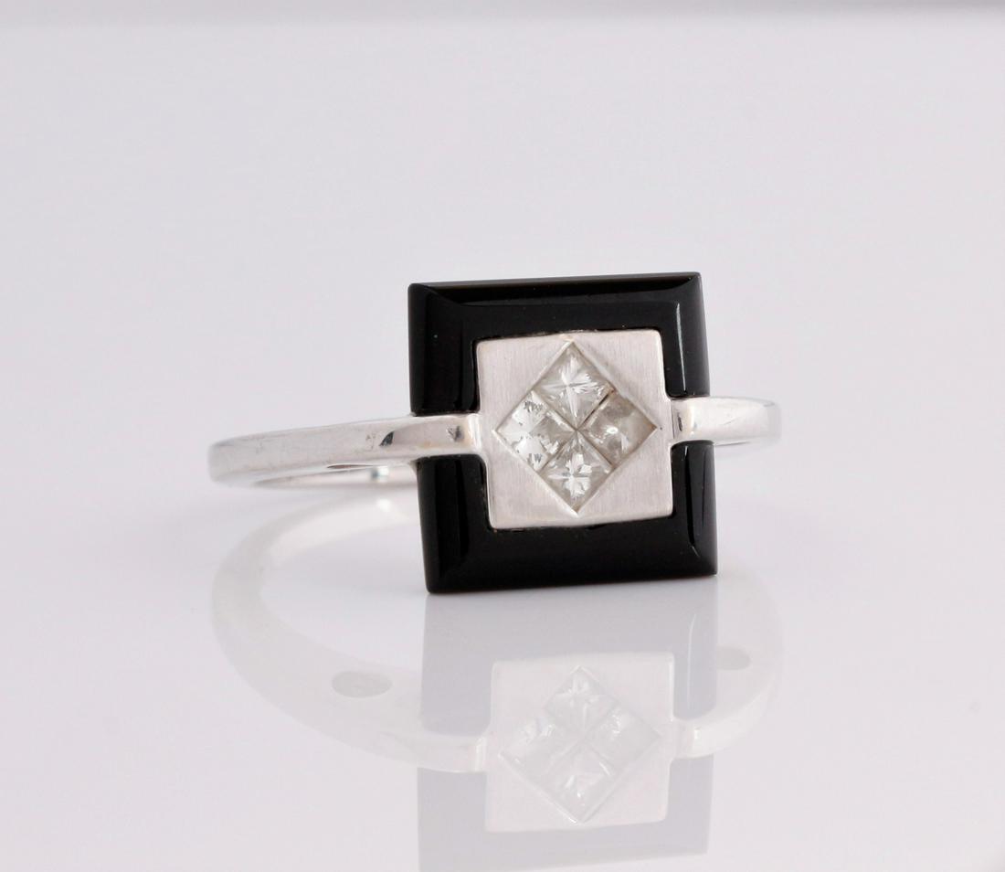 18K White Gold Onyx, Diamond Fashion Ring (1 of 4)