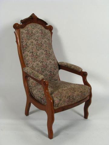 Victorian Walnut Arm Chair: Victorian walnut arm chair, padded upholstered seat, back and arms, carved walnut Renaissance Revival frame with burl accents