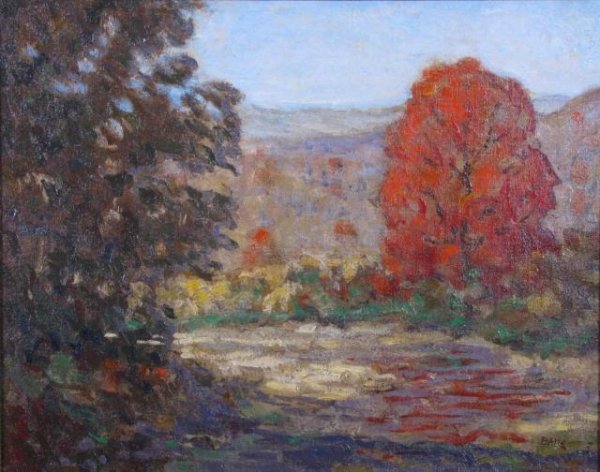 Simon Baus 16x20 O/C Brown County Autumn: Simon Paul Baus (American, 1882-1969), 16 x 20, oil on canvas, signed lower right, depicting an autumn landscape in Brown County, IN