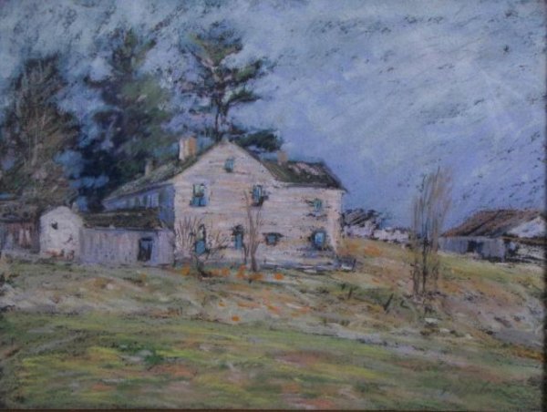 GH Baker 9x12 Pastel Summer Farmstead: George Herbert Baker (IN, 1878-1943), 8.75 x 11.5 Pastel, Signed Lower Right, Summer Farmstead