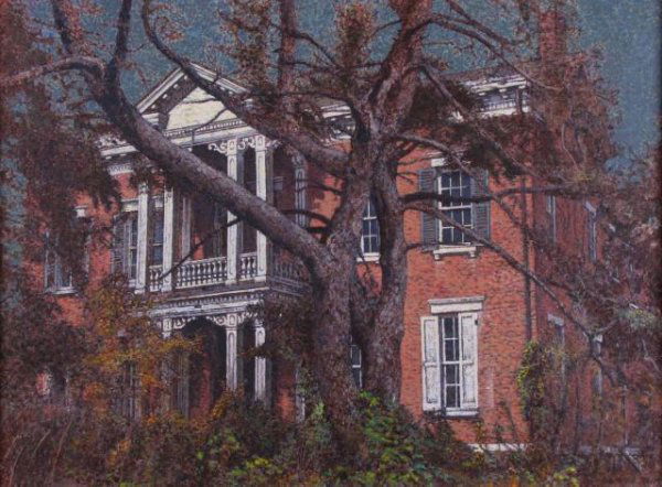 Harry A. Davis 24 x 32 O/C Italianate Brick Home: Harry Allen Davis (IN, 1914-2006), 24 x 32 Oil on Canvas, Signed Lower Right, Italianate Brick Home