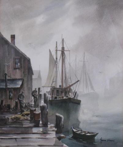 JC Hare 12x10 WC Clearing Weather-Cape Cod: John Cuthbert Hare (MA/FL, 1908-1978), 12 x 10 Watercolor, Signed Lower Right, "Clearing Weather - Cape Cod" Mat is yellowed