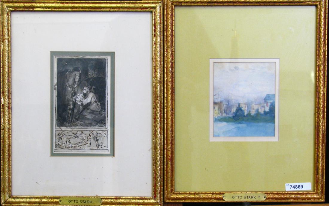 (2) Attrib to Otto Stark WC and Wash Nativity, Lan (1 of 3)