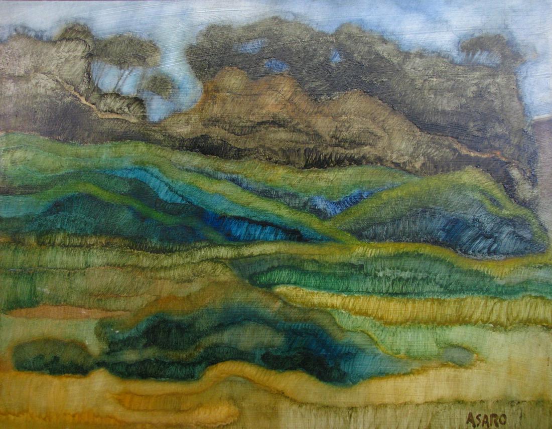 John Asaro 21.5x27.5 O/B Landscape: John Asaro (CA, b 1937) 21.5x27.5 , O/B , signed lower right , Landscape