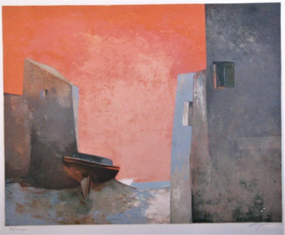 Claude Gaveau Limited Edition Lithograph: A Claude Gaveau (French, b. 1940) limited edition lithograph, signed lower right, numbered XX/CLXXV, "Red Sky". Size as framed 31.5" x 35.5"