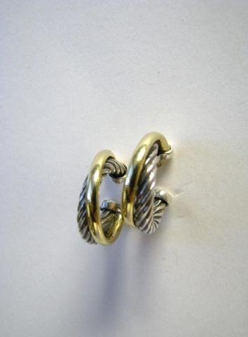 David Yurman, Pair of Sterling & 18K Hoop Earrings: Pair of David Yurman Sterling and 18K yellow gold X Hoop Earrings