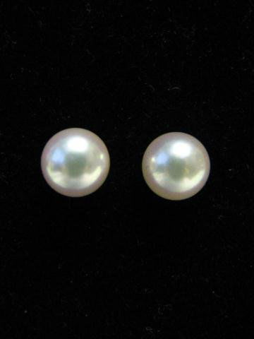 Pair of Mikimoto Pearl Studs, 18K: Pair of Mikimoto Pearl studs, approx. 7mm each, on 18K yellow gold posts