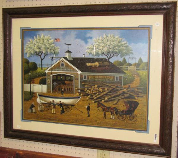 Charles Wysocki Limited Edition Print: Charles Wysocki Limited Edition Print, Frog Hollow Small Book Shop, 1816 of 2250, pencil signed, framed and matted