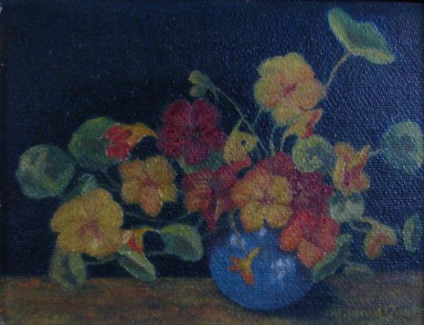 Mildred Coats 7x9 O/B Still Life: Mildred Coats, 6.75x8.75 Oil on Board, Signed Lower Right, Floral Still Life
