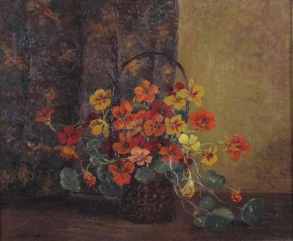 LW Loop 20 x 24 O/C Narcissus: Leota Williams Loop (IN, 1893-1961), 20 x 24 Oil on Canvas, Signed Lower Left, Narcissus in a Basket Still Life