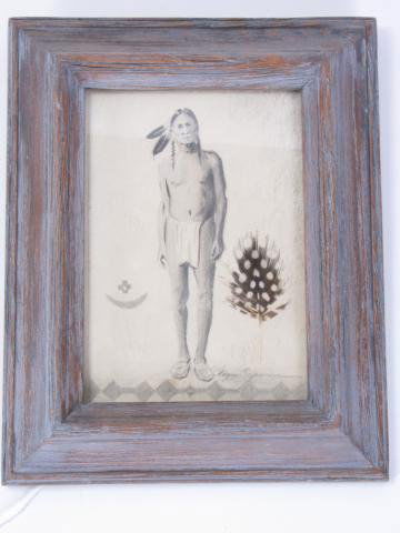 Wayne Cooper 6.5x4.5 Pencil American Indian: Wayne Cooper (OK, 1942- ), 6.5 x 4.5 Pencil, Signed Lower Right, American Indian, Depicting American Indian Man with authentic feather applied to image