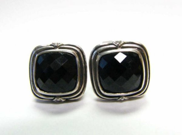 Pair of Scott Kaye Sterling Onyx & Diamond Earring: Pair of Scott Kaye sterling silver faceted black onyx and diamond earrings