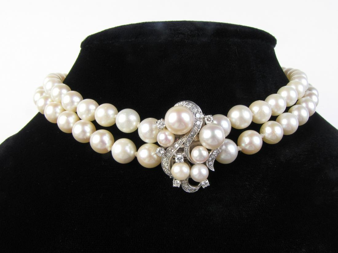 Vintage Pearl and 14K, Diamond Necklace (1 of 2)