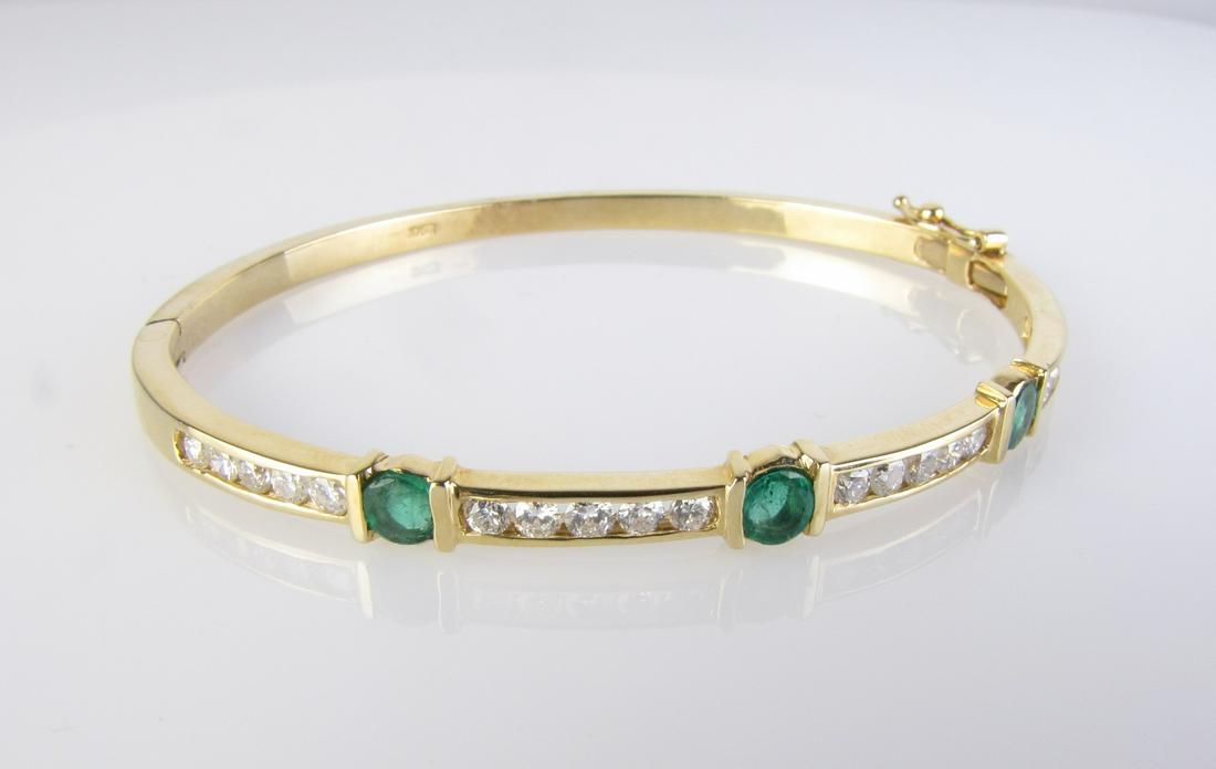14K Yellow Gold Emerald and Diamond Bangle (1 of 4)
