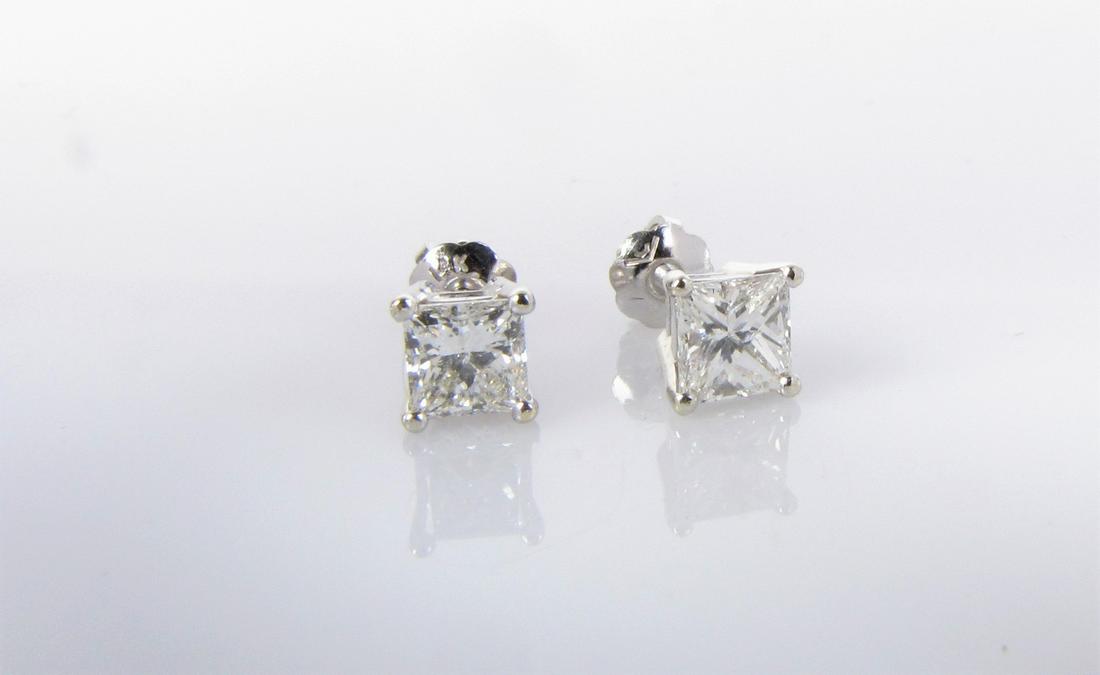 14K White Gold Princess Cut Diamond Stud Earrings (1 of 2)