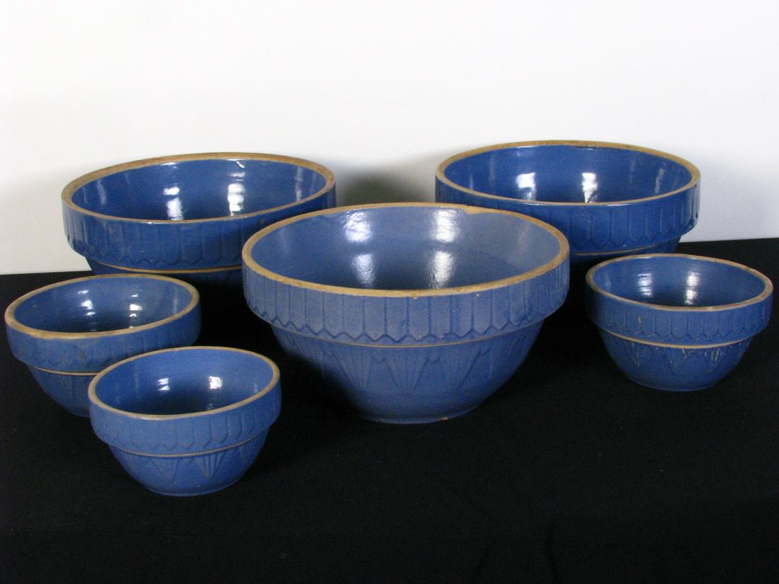 Six Uhl Blue Stoneware Shoulder Bowls (1 of 2)