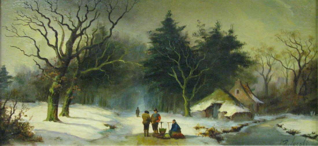 R. Jacobi 6x12 O/B Winter Scene with Figures (1 of 3)