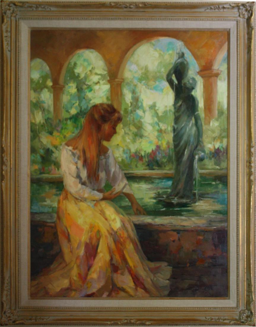 Marilyn Bendell 44x32 O/C Girl Sitting by Fountain (1 of 3)