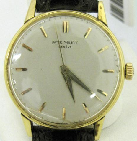 Gent's 18K Vintage Patek Philippe Wristwatch: Gent's 18K yellow gold vintage Patek Philippe wristwatch, ref# 3411, case #2619611, 18-jewel movement adjustable to 5 positions, original dial, new 'croc' leather band