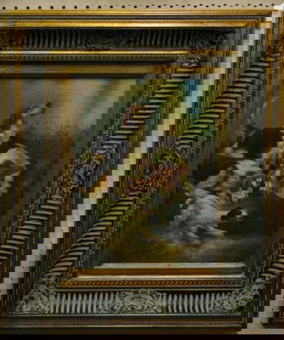 Aft Geo. Earl 15.5x12 O/B Fox Terrier: After George Earl (UK, 1824-1908) 15.5 x 12 oil on board, faintly signed and titled "Fox T" lower left, depicting hunting dogs, including fox terrier