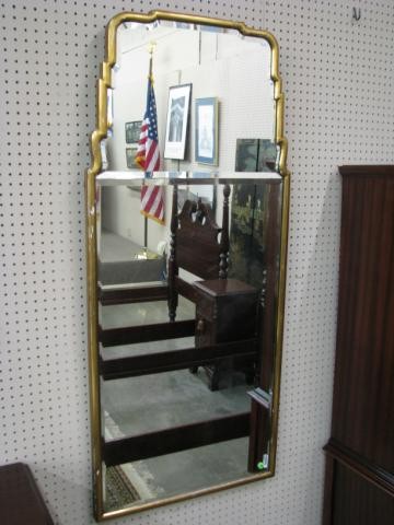 Biedermeier Style Wall Mirror: Biedermeier style wall mirror, two-section bevel glass, with gold finish frame (some finish loss), 56" high, 24.5" wide