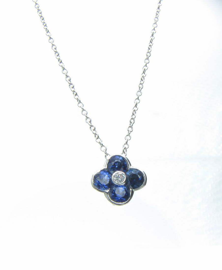 Platinum Sapphire Clover Pendant, Chain (1 of 4)