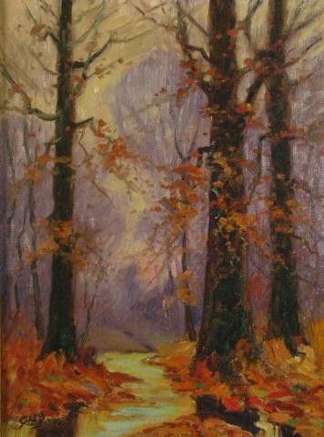 GH Baker 16x12 O/C "Autumn": George Herbert Baker (IN, 1878-1943), 16 x 12 Oil on Canvas, Signed Lower Left, "Autumn" depicting interior woods landscape