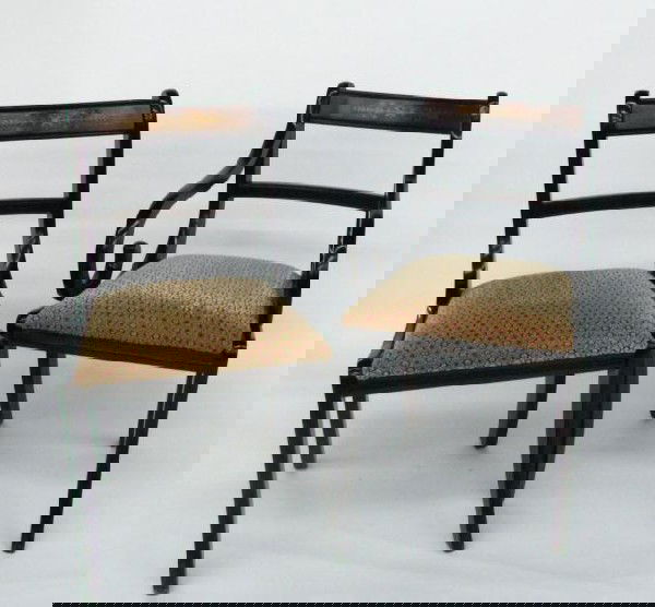 Set of Six, Duncan Phyfe Style Dining Chairs: Set of six, Duncan Phyfe style chairs including two arm chairs, all with quality upholstered seats