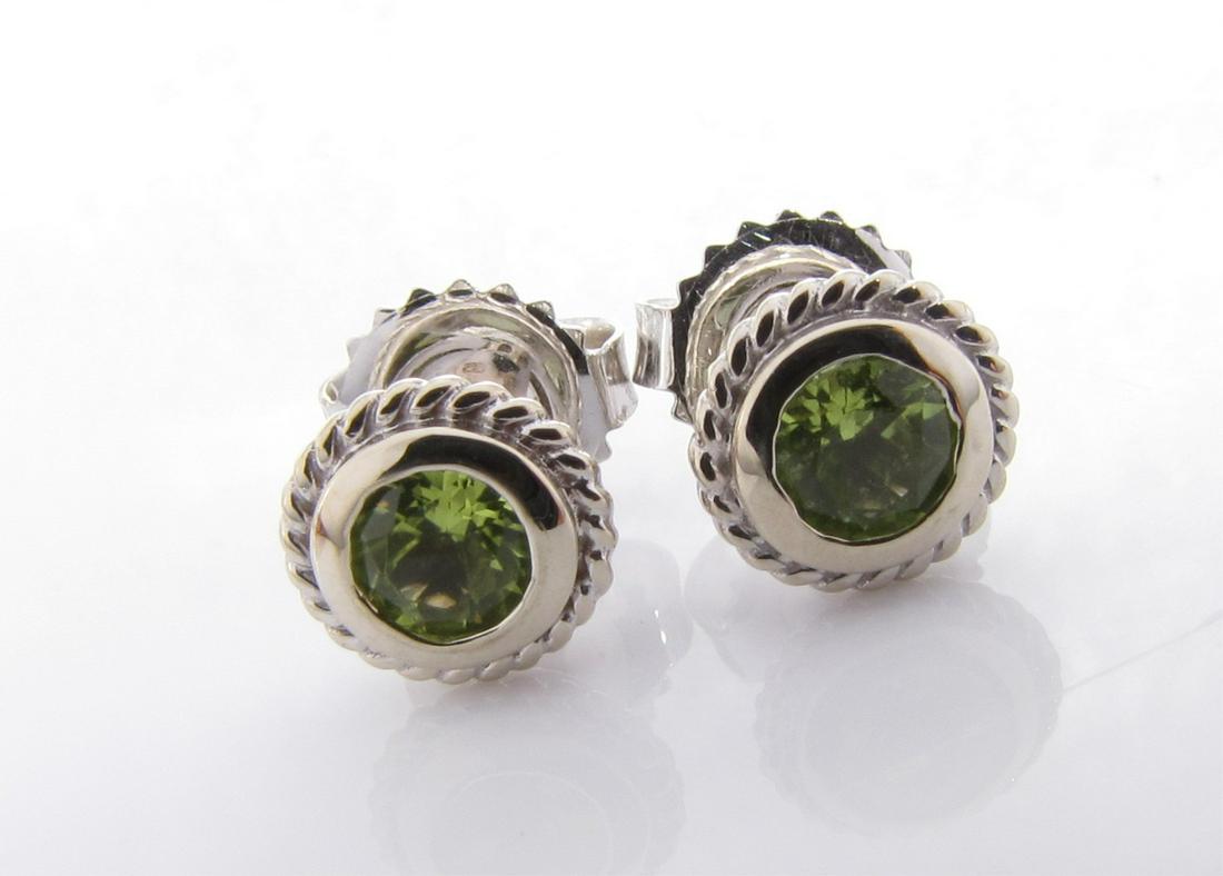 Classic 14K White Gold Peridot Bezel Stud Earrings (1 of 3)