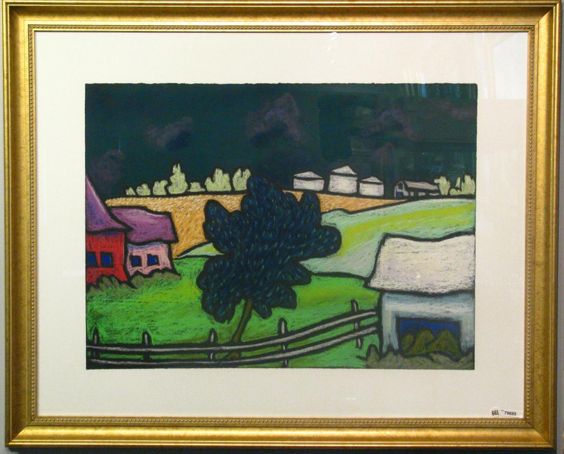 George Colin 22x30 Pastel Farmstead with Grain Bin (1 of 2)