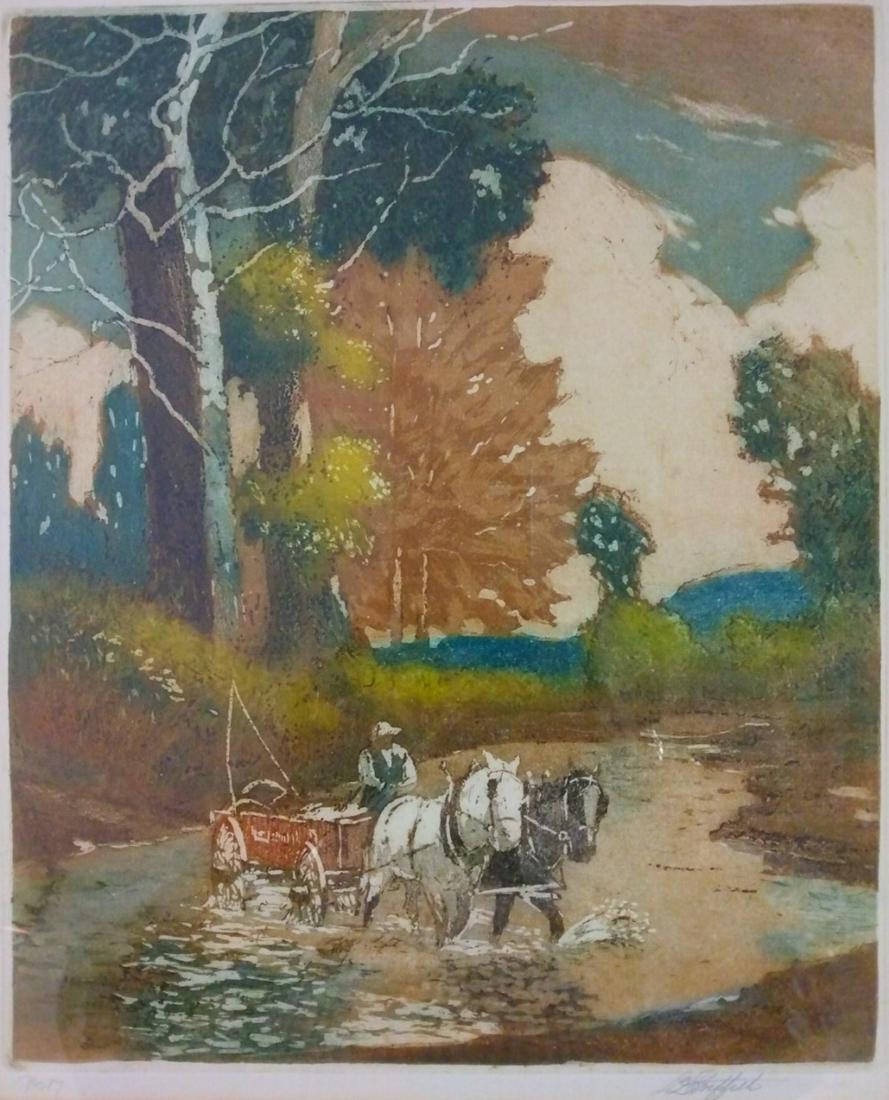 Louis Oscar Griffith Etching, Creek Crossing (1 of 3)