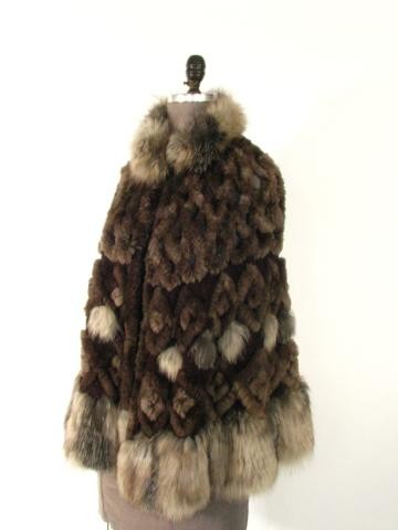 Natural Phantom Knit & Crochet Sheared Beaver/Fox: Natural Phantom Knit & Crochet Sheared Beaver/Fox Poncho , Size N/A , Length 27 , Retail Price $5,795 , Stock # 024116