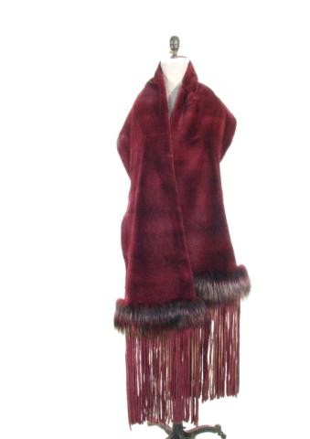 Luxurious Bordeaux Sheared Mink Stole w/Fringe: Luxurious Bordeaux Sheared Mink Stole w/Fringe , Size N/A , Length 78 , Retail Price $9,495 , Stock # 024528