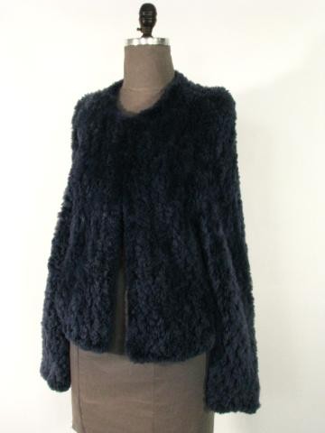 "Paula Lishman" Knitted Denim Sheared Beaver Jacke: "Paula Lishman" Knitted Denim Sheared Beaver Jacket , Size Med , Length 23" , Retail Price $3,795 , Stock # 012402