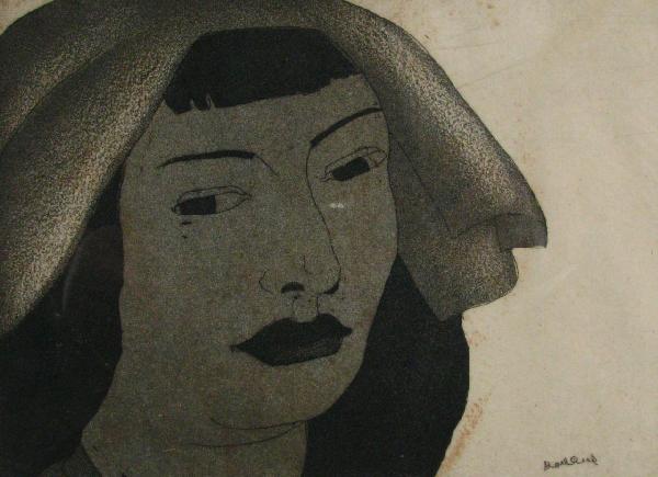 Doel Reed (NM) 6 x 8 Engraving, Portrait: Doel Reed (American, 1885-1985) 5.75 x 7.875 engraving, signed in plate and signed in pencil lower right, portrait of woman (acid staining and foxing present on margin and image)