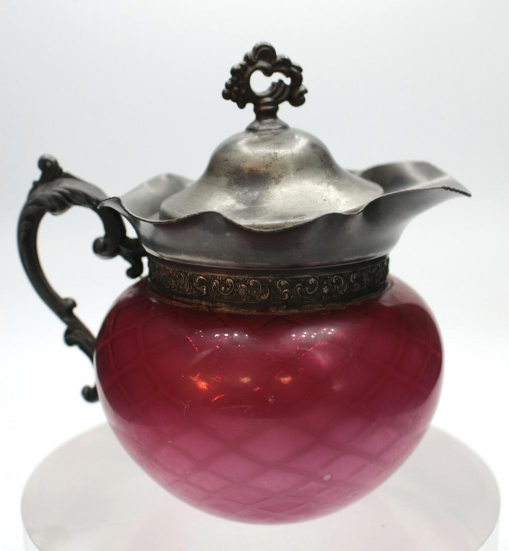 Quilted Cranberry Antique Glass Lidded Creamer (1 of 5)