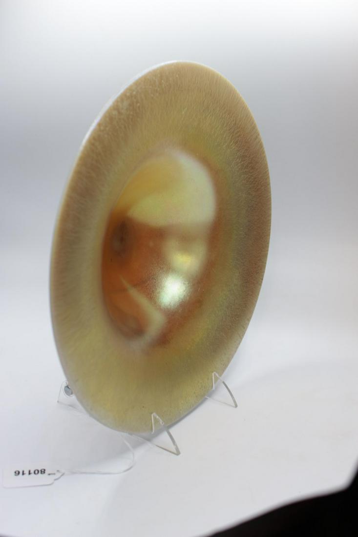 Steuben Aurene Center Bowl: An unmarked Steuben Aurene center bowl, 12" diameter, 3.25" high, rounded base that rests on the pontil mark